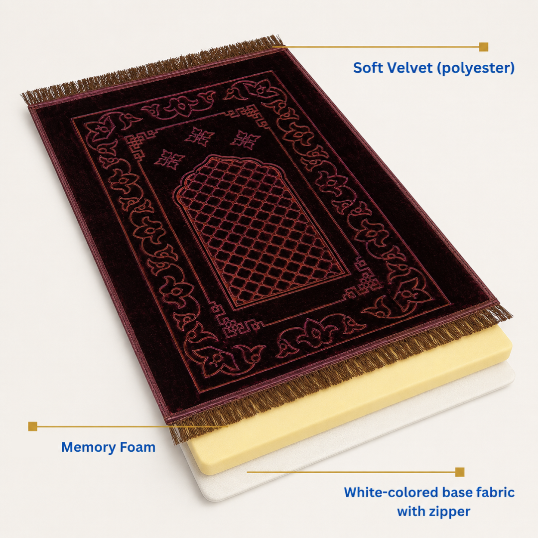 Al Ridwan Comfort Memory Foam Prayer Mat (Jai Namaz) - Brown
