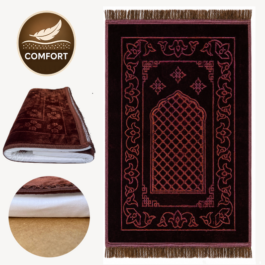 Al Ridwan Comfort Memory Foam Prayer Mat (Jai Namaz) - Brown